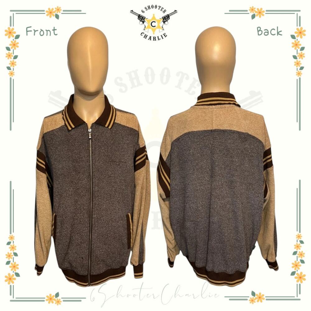 Y2K Sean John Full Zip Sweater Brown Collared Terry Cotton Mens Size Large